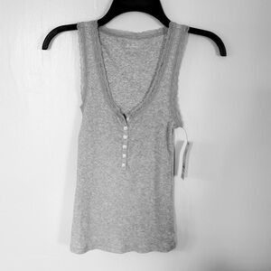 Gray Lace-Trim Henley Tank Top - Women